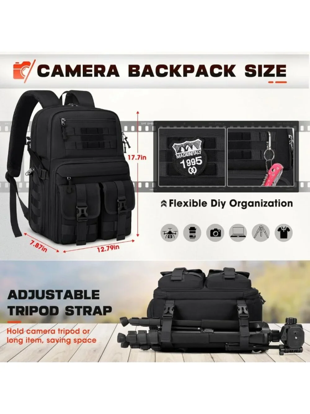 Waterproof Camera Backpack for DSLR/SLR/Mirrorless - Tactical Photography Case